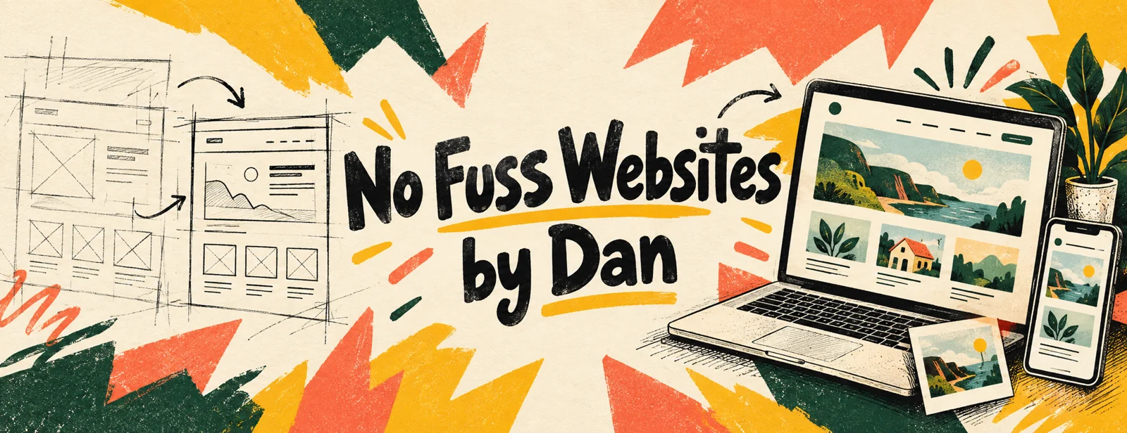 Sketches becoming a finished No Fuss Webpages website